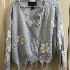 Polly & Esther Blue Floral Cropped Sweater